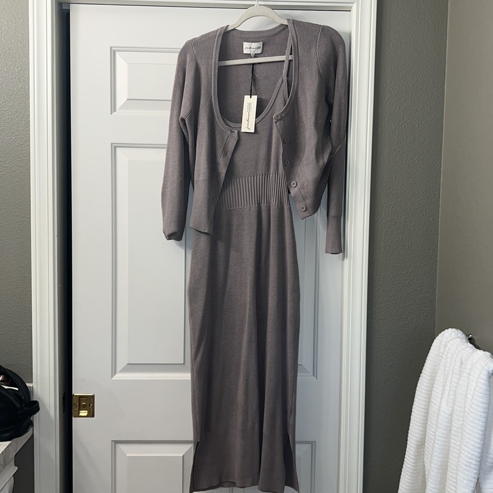 Midi dress set with cardigan M